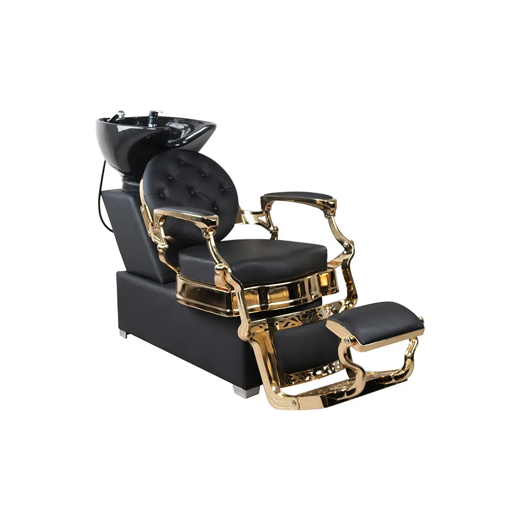 Shampoo Chair Rome | FR- 78025 Gold Chrome Frame | Black (004)