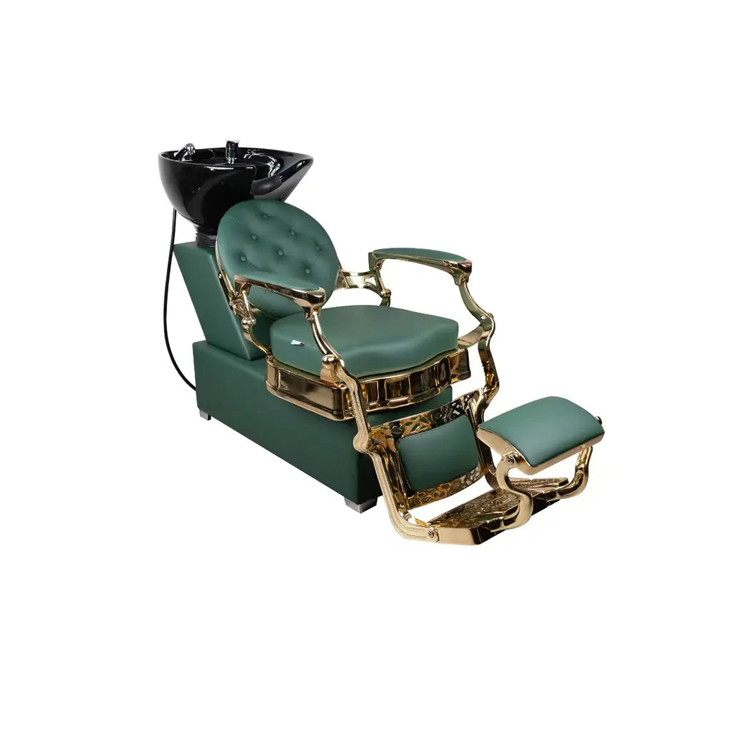 Shampoo Chair Rome | FR- 78025 Gold Chrome Frame | Green (026)