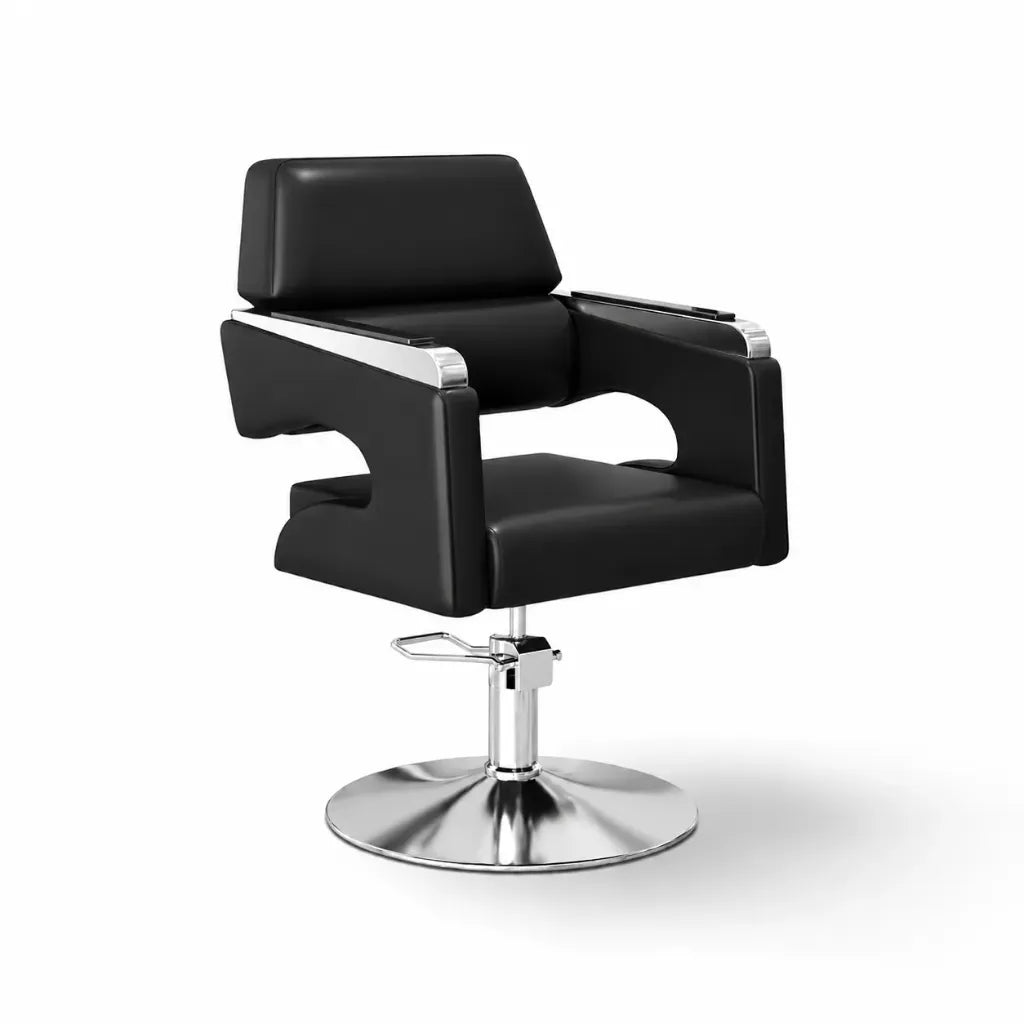 Salon Chair Regina FR- 88075-C1 | Silver Frame | Leather Black (004)