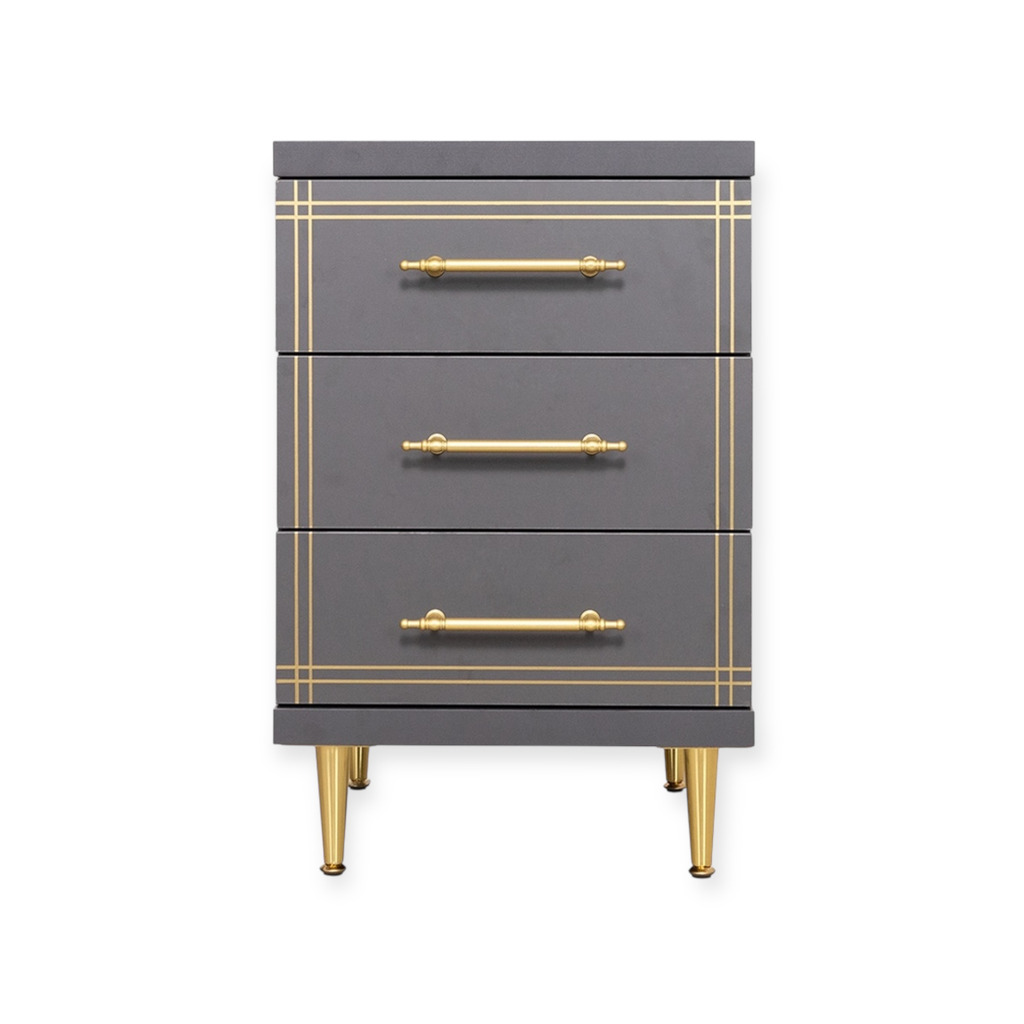 Cabinet ST-19 | 3-Drawer Grey Storage Unit with Gold Accents