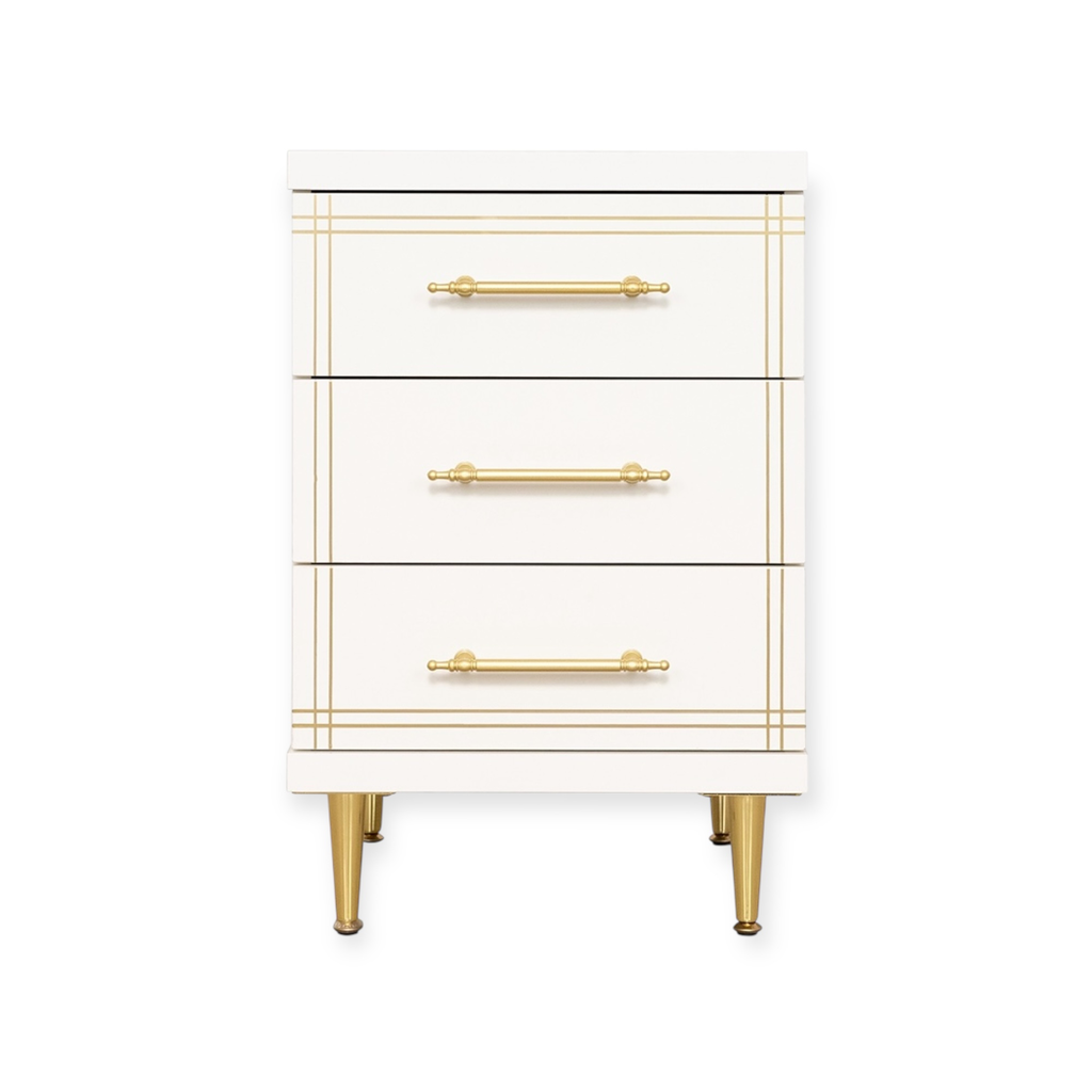 Cabinet ST-19 | 3-Drawer White Storage Unit with Gold Accents