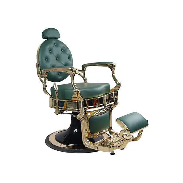 Sillón de barbero FR-58022-HC estructura dorada Amsterdam Verde (026)